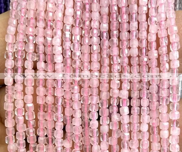 CCU1605 15 inches 2.5mm faceted cube rose quartz gemstone beads