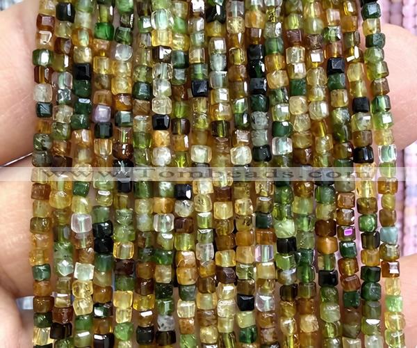 CCU1644 15 inches 2.5mm faceted cube yellow & green tourmaline beads