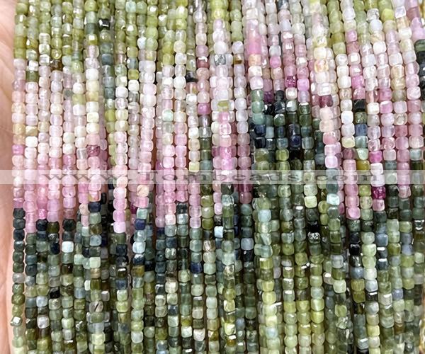 CCU1646 15 inches 2.5mm faceted cube rainbow tourmaline beads