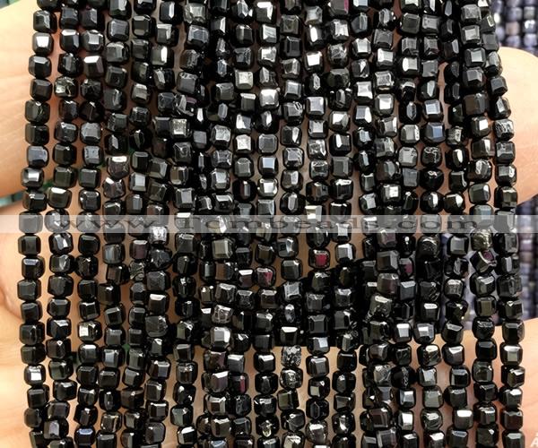 CCU1648 15 inches 2.5mm faceted cube black tourmaline beads