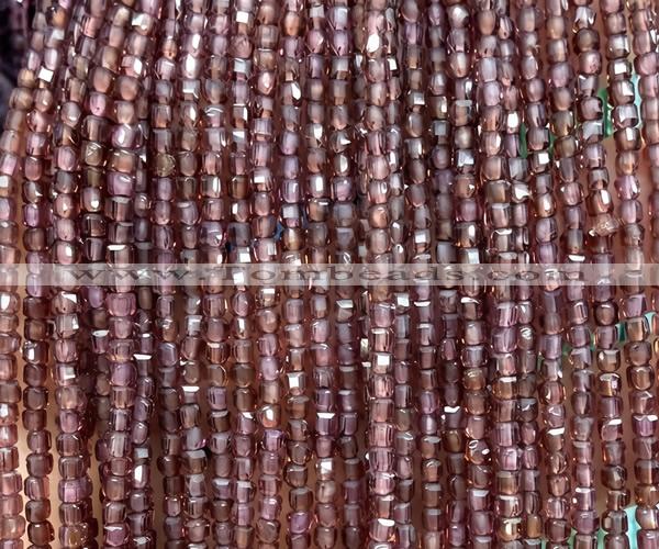 CCU1658 15 inches 2.5mm faceted cube coffee garnet beads