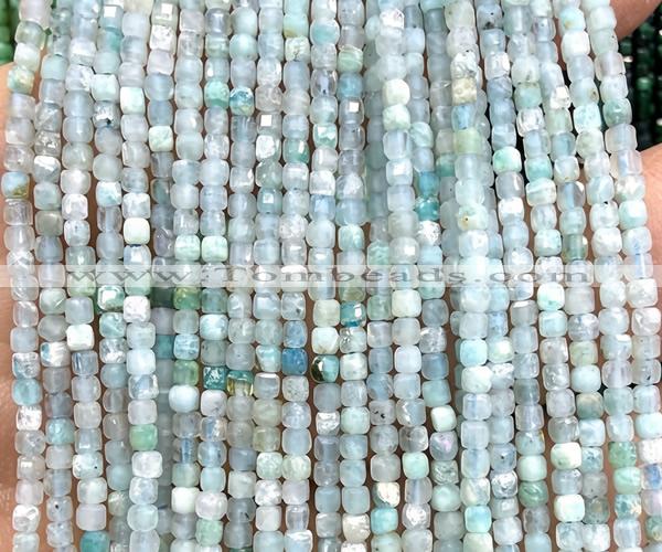 CCU1689 15 inches 2.5mm faceted cube amazonite beads wholesale
