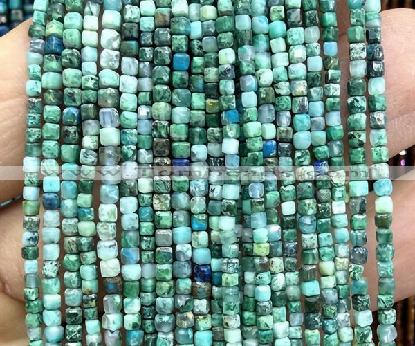 CCU1712 15 inches 2.5mm faceted cube chrysocolla gemstone beads
