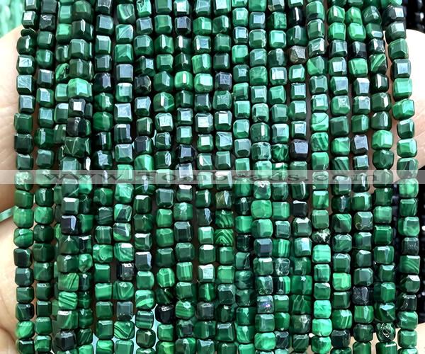 CCU1714 15 inches 2.5mm faceted cube malachite gemstone beads