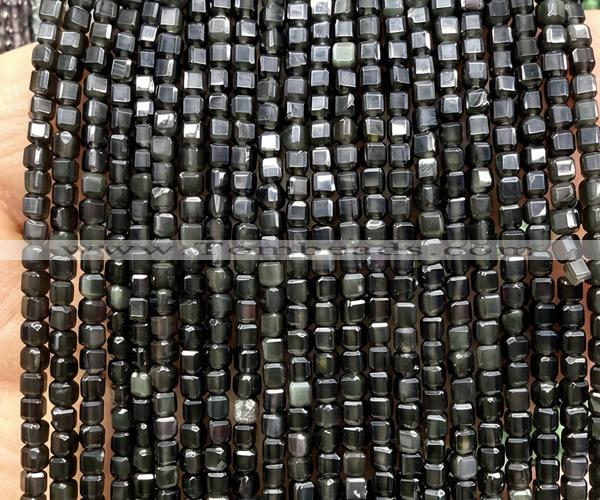 CCU1726 15 inches 2.5mm faceted cube rainbow obsidian beads