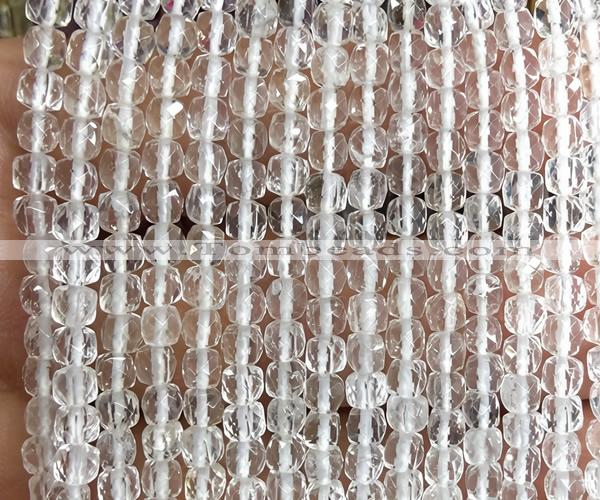 CCU1800 15 inches 4mm faceted cube white crystal beads