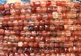 CCU1809 15 inches 4mm faceted cube red rabbit hair quartz beads