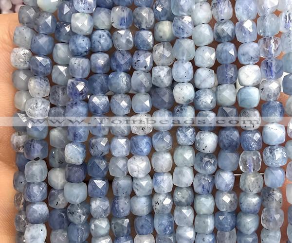 CCU1823 15 inches 4mm faceted cube aquamarine gemstone beads