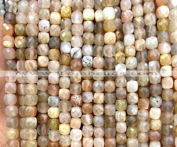 CCU1833 15 inches 4mm faceted cube sunstone gemstone beads