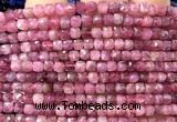 CCU1845 15 inches 4mm faceted cube pink tourmaline beads