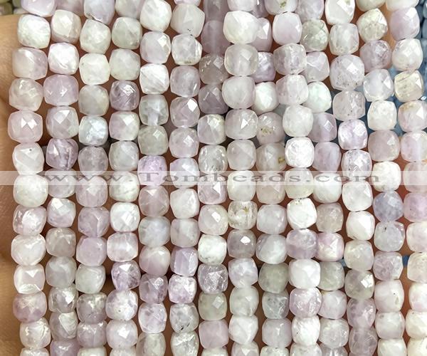 CCU1855 15 inches 4mm faceted cube kunzite gemstone beads