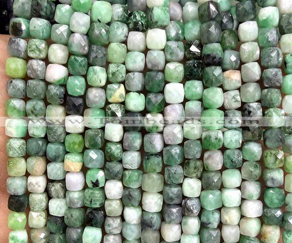 CCU1875 15 inches 4mm faceted cube emerald beads wholesale