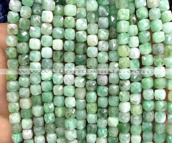CCU1876 15 inches 4mm faceted cube emerald gemstone beads