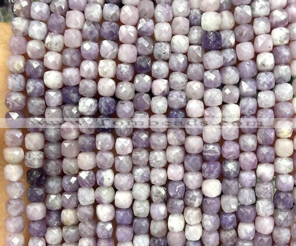 CCU1901 15 inches 4mm faceted cube lilac jasper beads