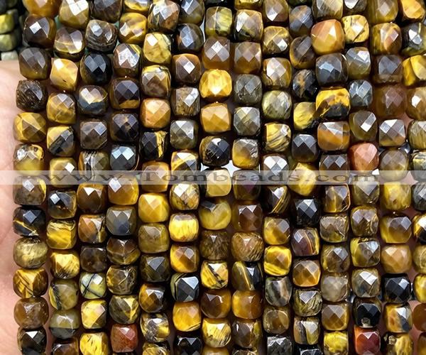 CCU1917 15 inches 4mm faceted cube yellow tiger eye beads