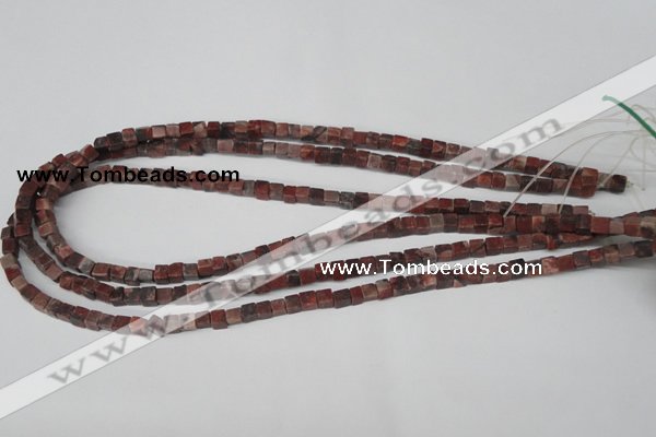 CCU25 15.5 inches 5*5mm cube red picture jasper beads wholesale