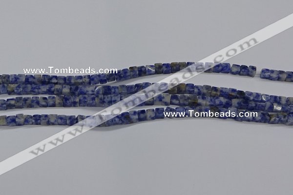 CCU313 15.5 inches 4*4mm cube blue spot stone beads wholesale