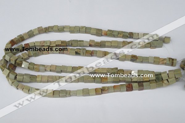 CCU47 15.5 inches 6*6mm cube silver leaf jasper beads wholesale