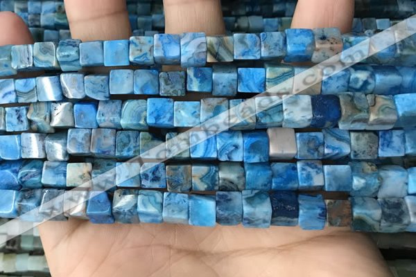 CCU483 15.5 inches 6*6mm cube blue crazy lace agate beads