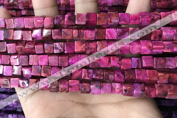 CCU485 15.5 inches 6*6mm cube fuchsia crazy lace agate beads