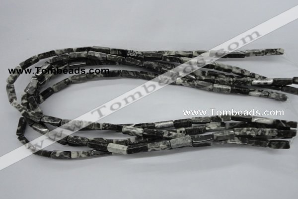 CCU505 15.5 inches 4*13mm cuboid black & white jasper beads wholesale