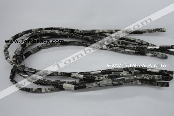 CCU505 15.5 inches 4*13mm cuboid black & white jasper beads wholesale