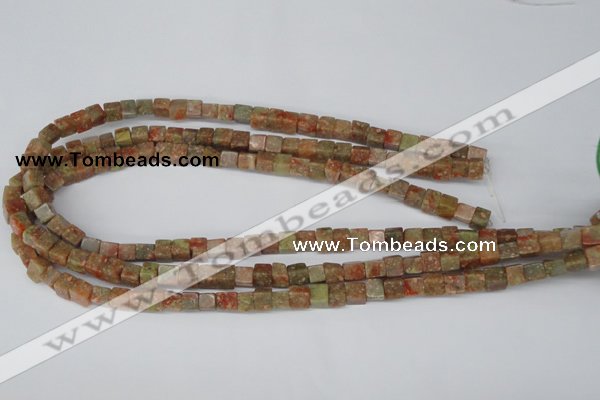 CCU52 15.5 inches 6*6mm cube New unakite beads wholesale