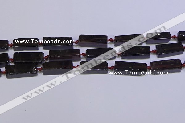 CCU607 15.5 inches 8*20mm - 10*30mm cuboid smoky quartz beads