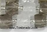 CCU751 15 inches 8*8mm faceted cube white crystal & smoky quartz beads