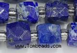 CCU765 15 inches 8*8mm faceted cube lapis lazuli beads