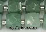 CCU777 15 inches 10*10mm faceted cube green aventurine beads