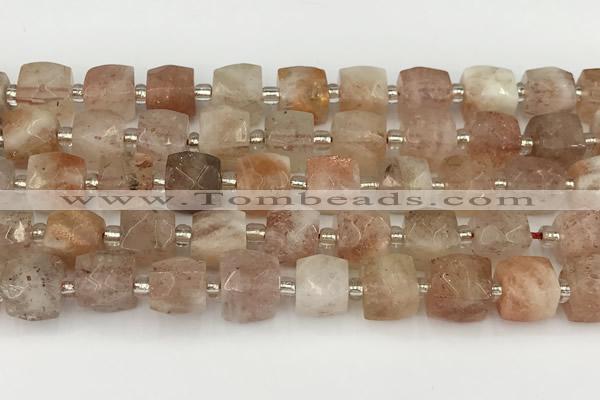 CCU782 15 inches 10*10mm faceted cube sunstone beads