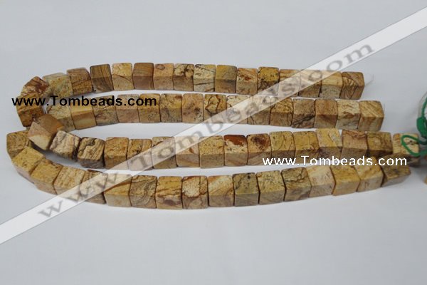 CCU80 15.5 inches 12*12mm cube picture jasper beads wholesale