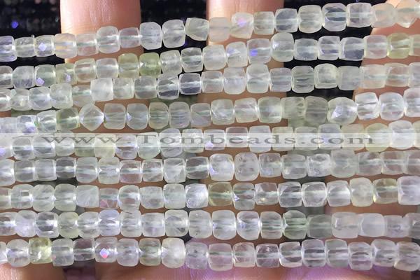CCU802 15 inches 4mm faceted cube prehnite beads