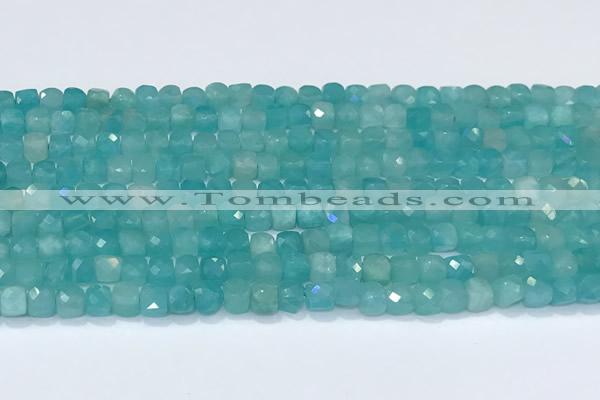 CCU835 15 inches 4mm faceted cube amazonite beads