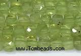 CCU836 15 inches 4mm faceted cube olive quartz beads