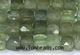 CCU839 15 inches 4mm faceted cube green apatite beads