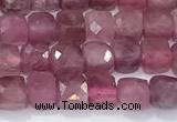 CCU843 15 inches 4mm faceted cube tourmaline beads