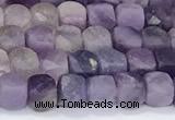 CCU844 15 inches 4mm faceted cube sugilite beads