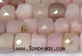 CCU848 15 inches 4mm faceted cube pink opal beads