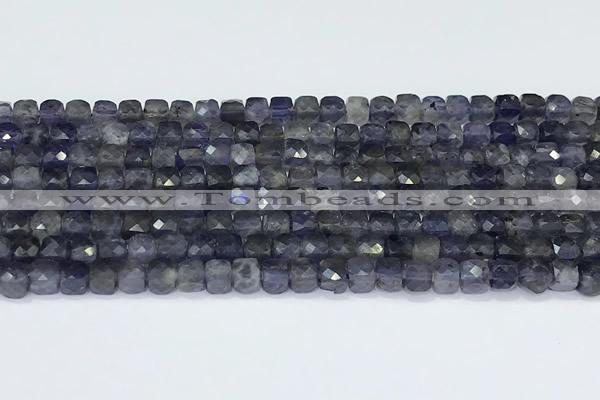 CCU851 15 inches 4mm faceted cube iolite beads