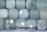 CCU872 15 inches 4mm faceted cube aquamarine beads