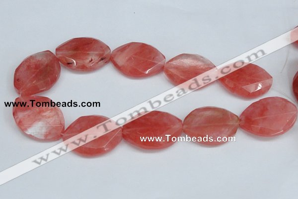 CCY168 15.5 inches 25*35mm twisted & faceted oval cherry quartz beads