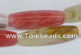 CCY211 15.5 inches 12*40mm trihedron volcano cherry quartz beads