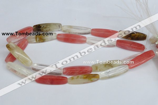 CCY211 15.5 inches 12*40mm trihedron volcano cherry quartz beads