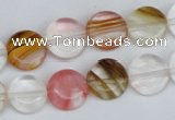 CCY213 15.5 inches 12mm flat round volcano cherry quartz beads