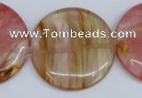 CCY215 15.5 inches 40mm flat round volcano cherry quartz beads