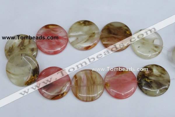 CCY215 15.5 inches 40mm flat round volcano cherry quartz beads