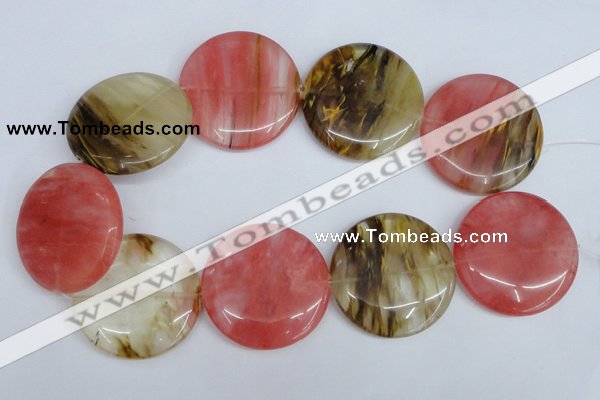 CCY216 15.5 inches 45mm flat round volcano cherry quartz beads