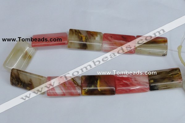 CCY224 15.5 inches 24*40mm flat tube volcano cherry quartz beads